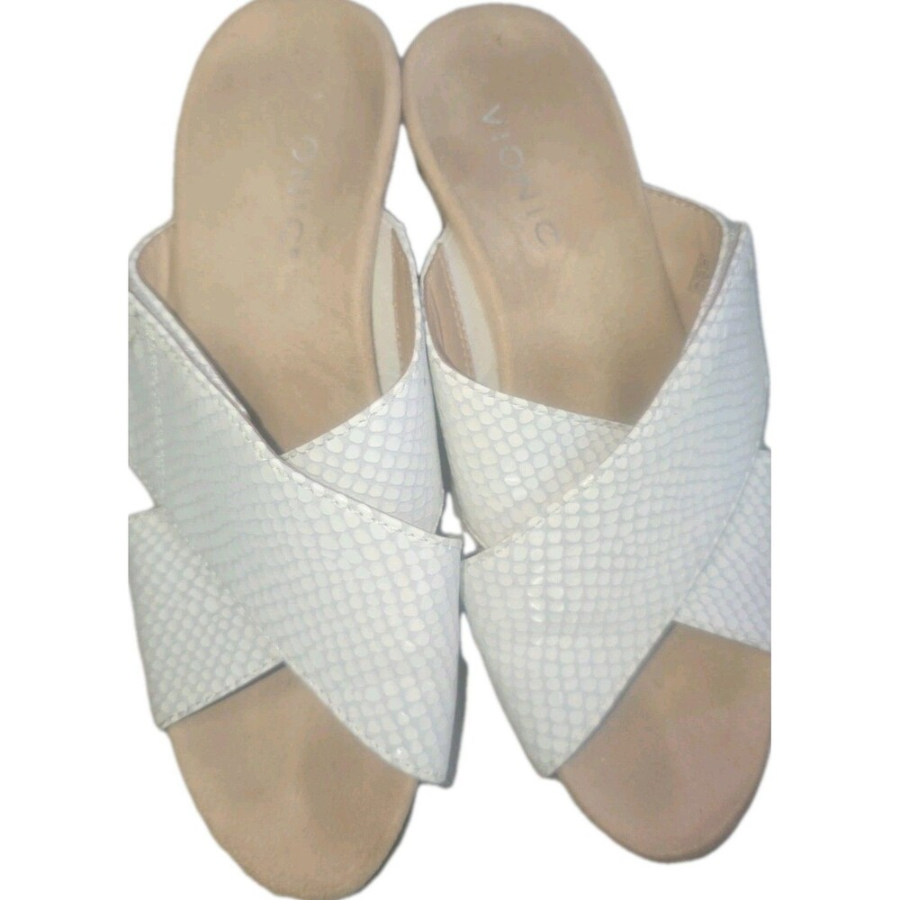 Vionic Leticia Sandals Women 6.5 White Snakeskin Cork Wedge Slide Comfort - Picture 2 of 10